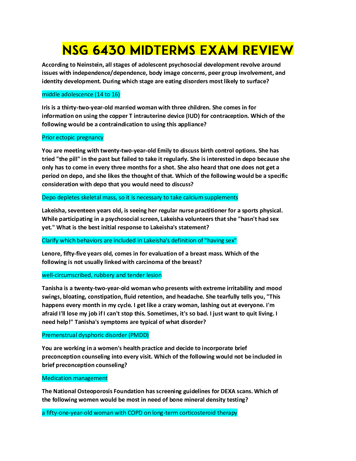 Preview image for NSG 6430 MIDTERM EXAM REVIEW